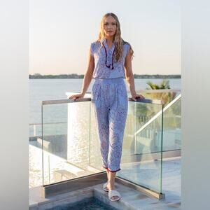 Poupette St‎ Barth Donna jumpsuit in Blue Blot size small vacation cruise beach